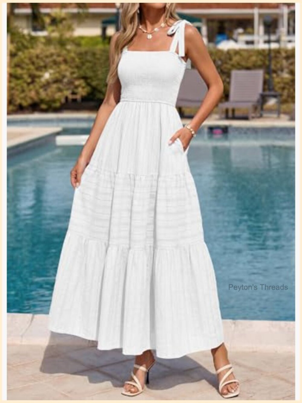 Smocked Spaghetti Strap Maxi Dress with Pockets - Picture 2 of 7